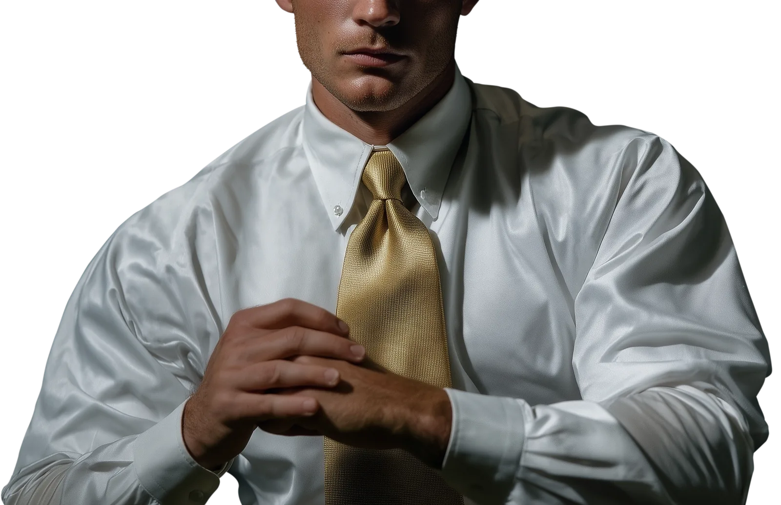 Attorney in a white shirt and gold tie